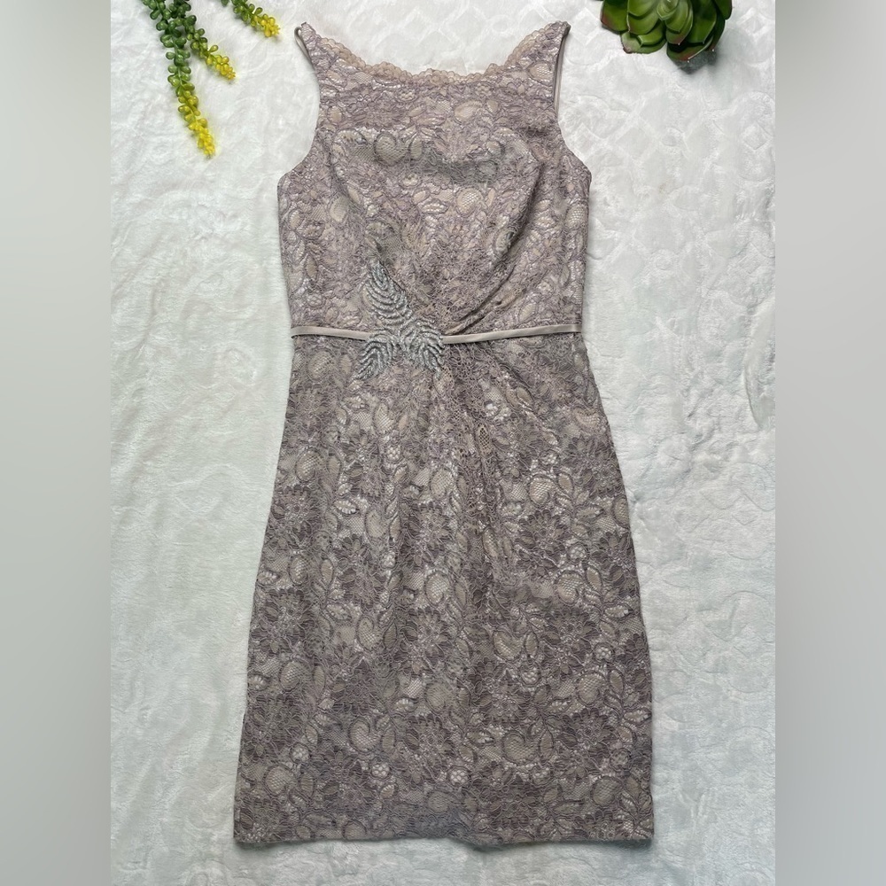 Zac Posen Truly Guipure Lace Sleeveless Special Occasion Dress in Gray Silver 2 - Picture 2 of 16